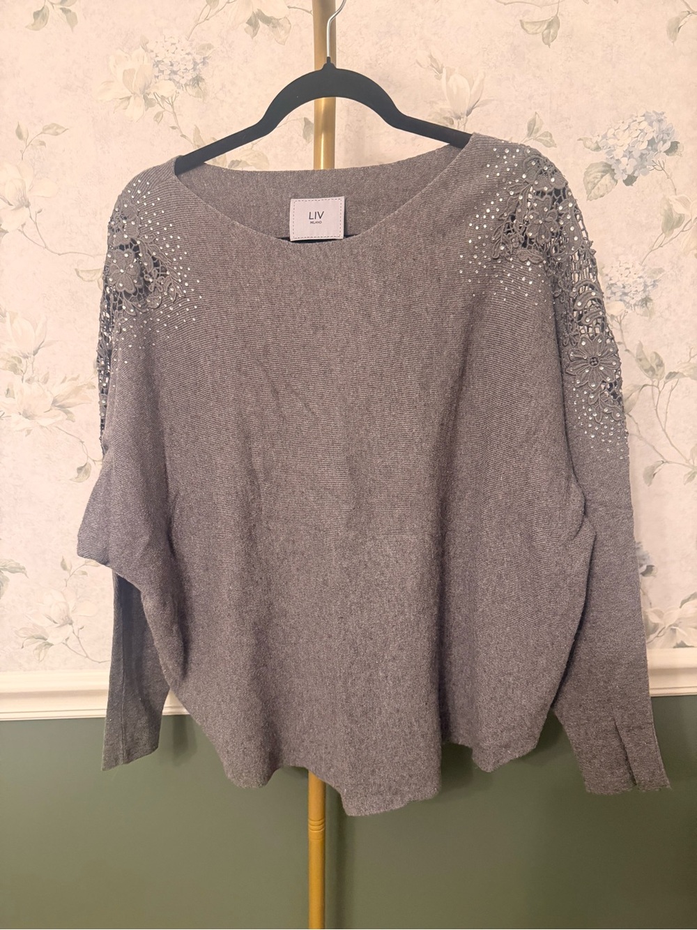 Milano Gray Embellished Crewneck Sweater